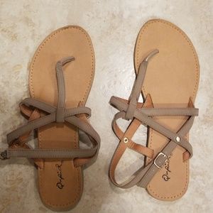 Qupid beige strappy sandals with gold detailing